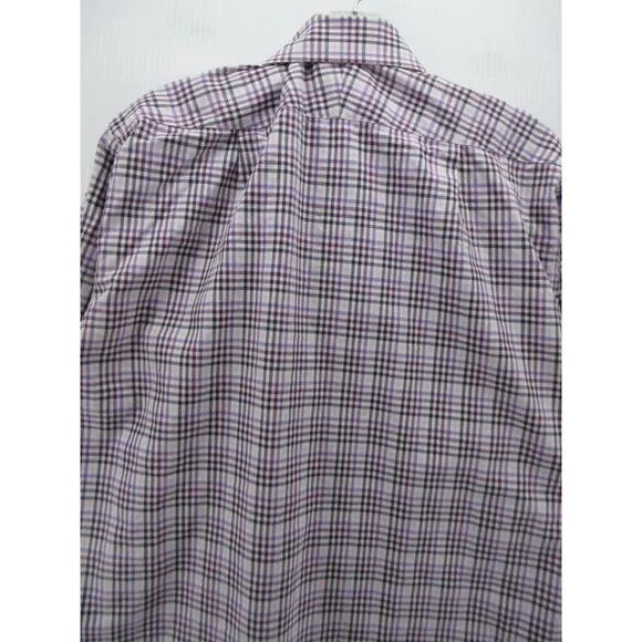 Aquas cutum Shirt 15 1/2 Button Up French Cuff Plaid Preppy Medium - Picture 7 of 11